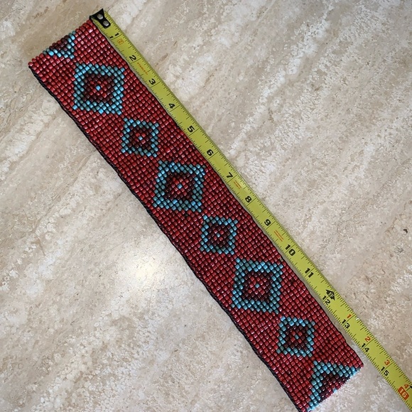 BEADED STATEMENT BELT red, blue/maroon diamonds. Stretchy. VINTAGE, ARTISAN M main image 12